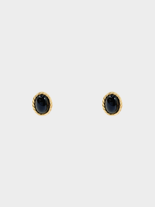 Christian Dior 1980s Onyx Black Enamel Oval Spiral Gold Earrings