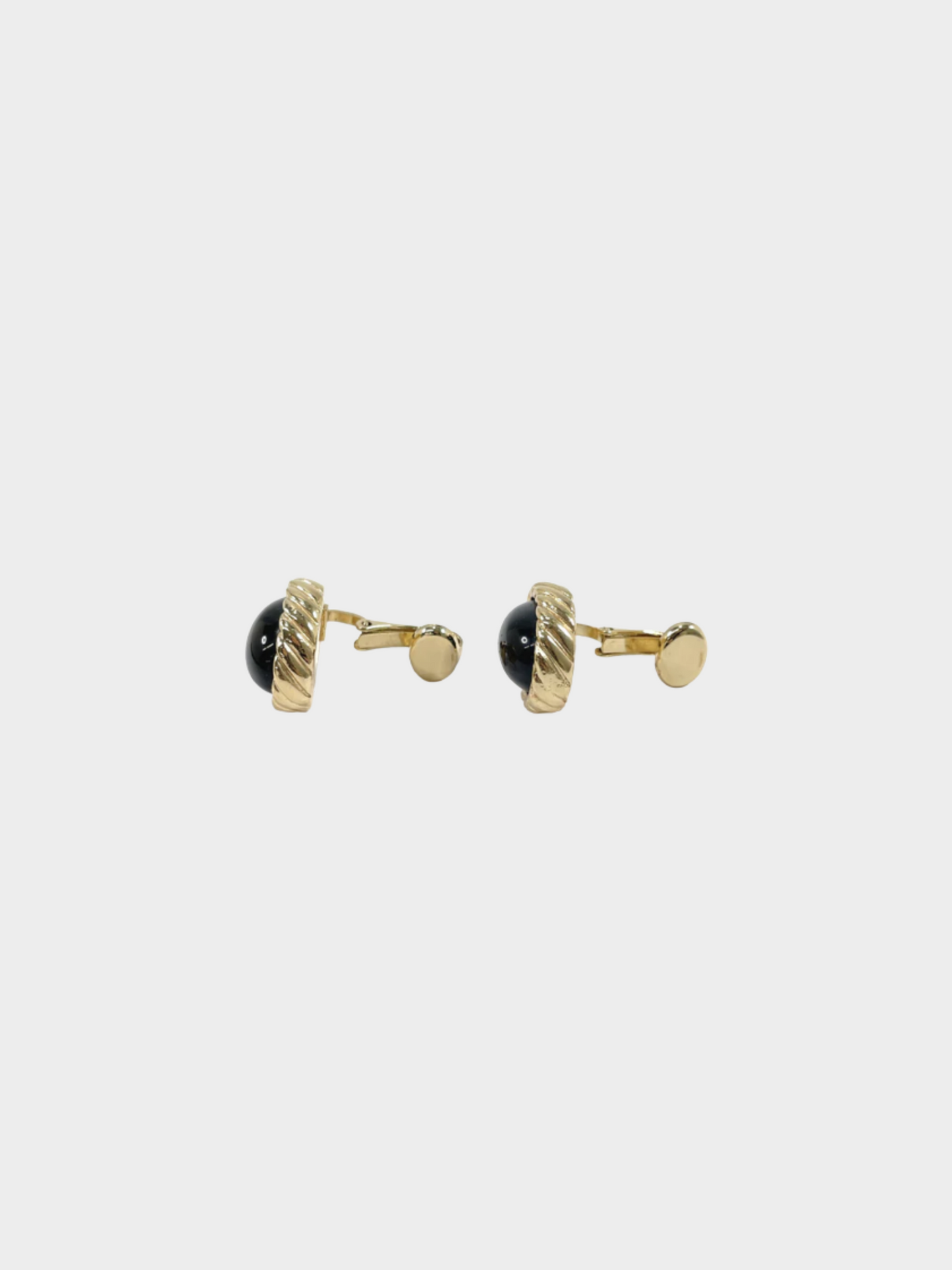 Christian Dior 1980s Onyx Black Enamel Oval Spiral Gold Earrings