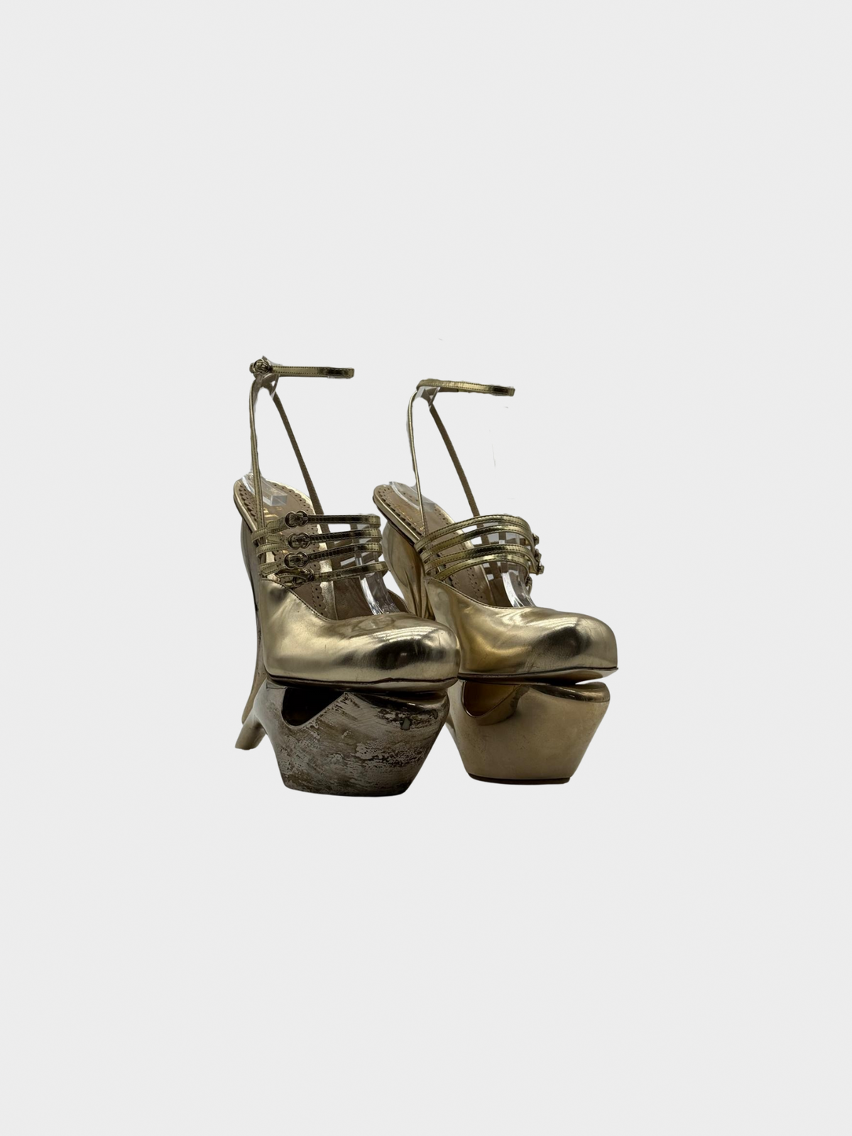 John Galliano SS 2009 Sculptural Gold Leather Heels