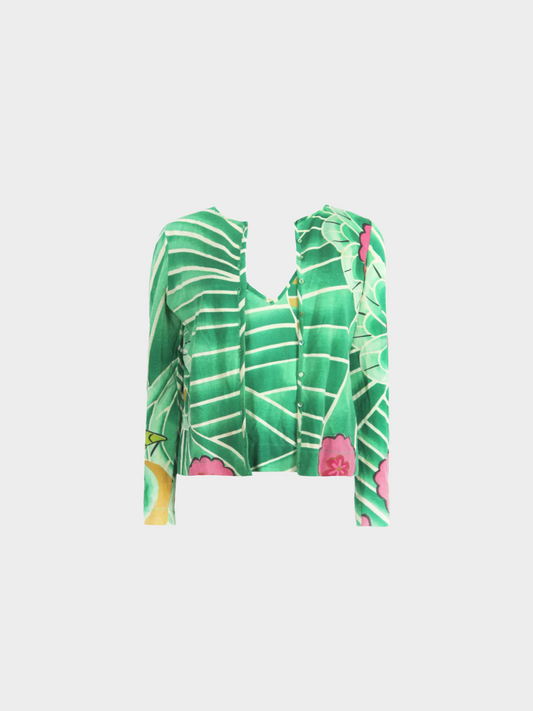 Christian Dior by John Galliano SS 2003 Green "Koi Fish" Printed Cardigan and Tank Top Set