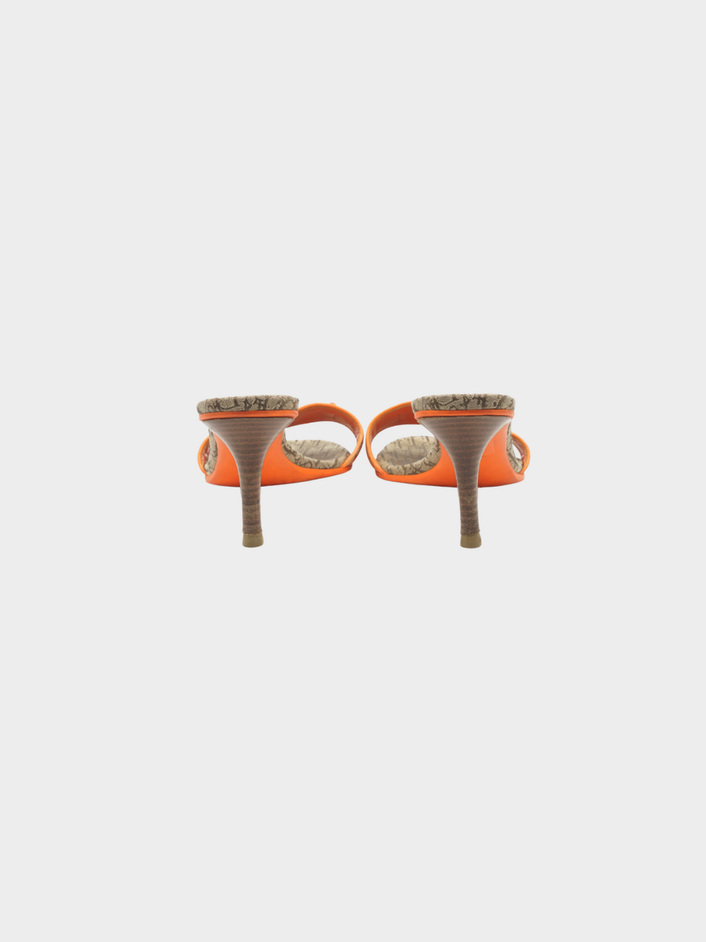 Christian Dior by John Galliano 2000s Beige Oblique Print with Orange Leather Heeled Mules