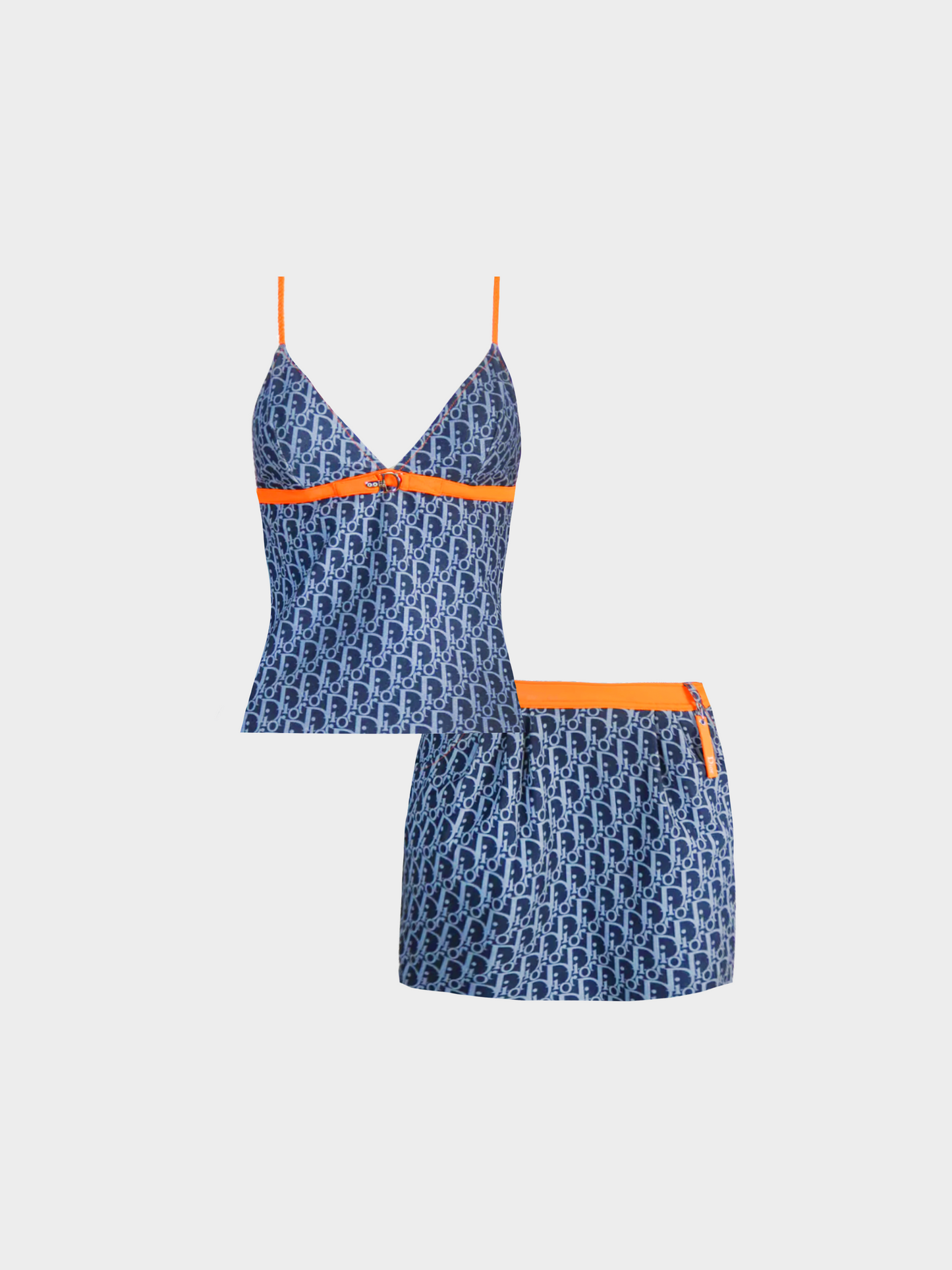 Christian Dior SS 2005 Navy Monogram Print Cami Top and Mini Skirt Set