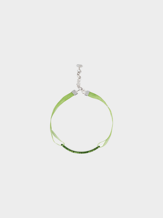 Christian Dior 1990s Green Ribbon Choker Necklace