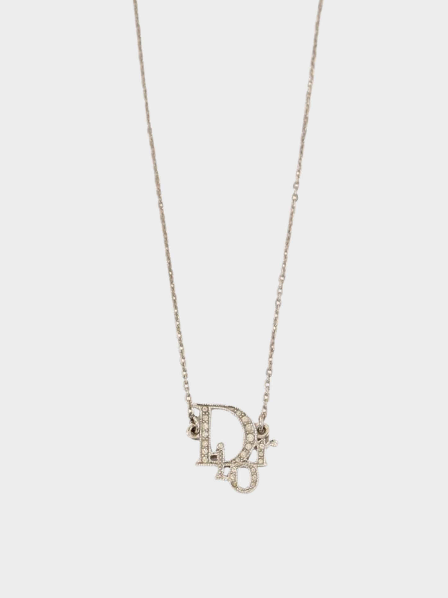 Christian Dior 2000s Silver Rhinestone Logo Necklace