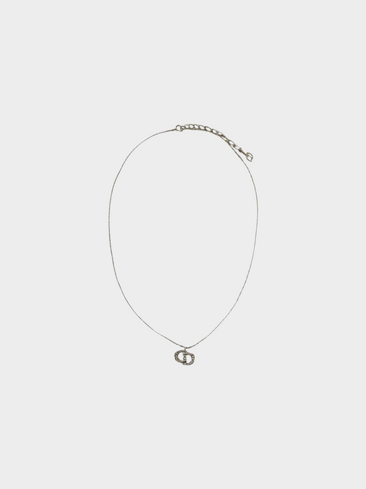 Christian Dior 2000s Silver Logo Rhinestoned Necklace