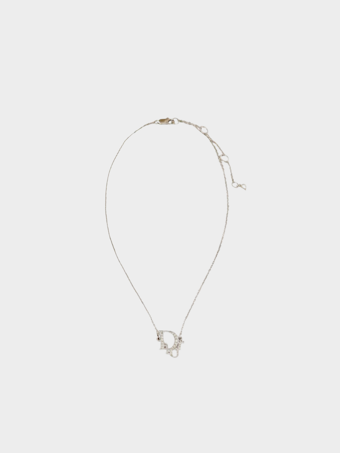 Christian Dior 2000s Silver Rhinestone Logo Necklace
