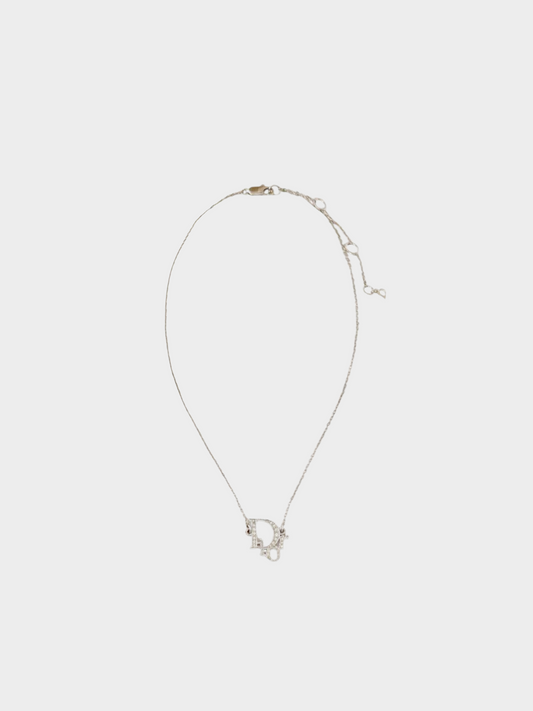 Christian Dior 2000s Silver Rhinestone Logo Necklace