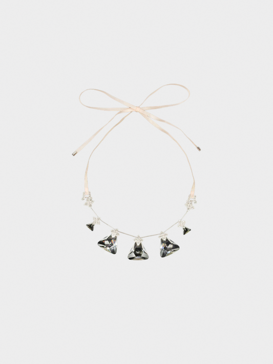 Christian Dior 2000s Silver Ribbon Rhinestone Necklace