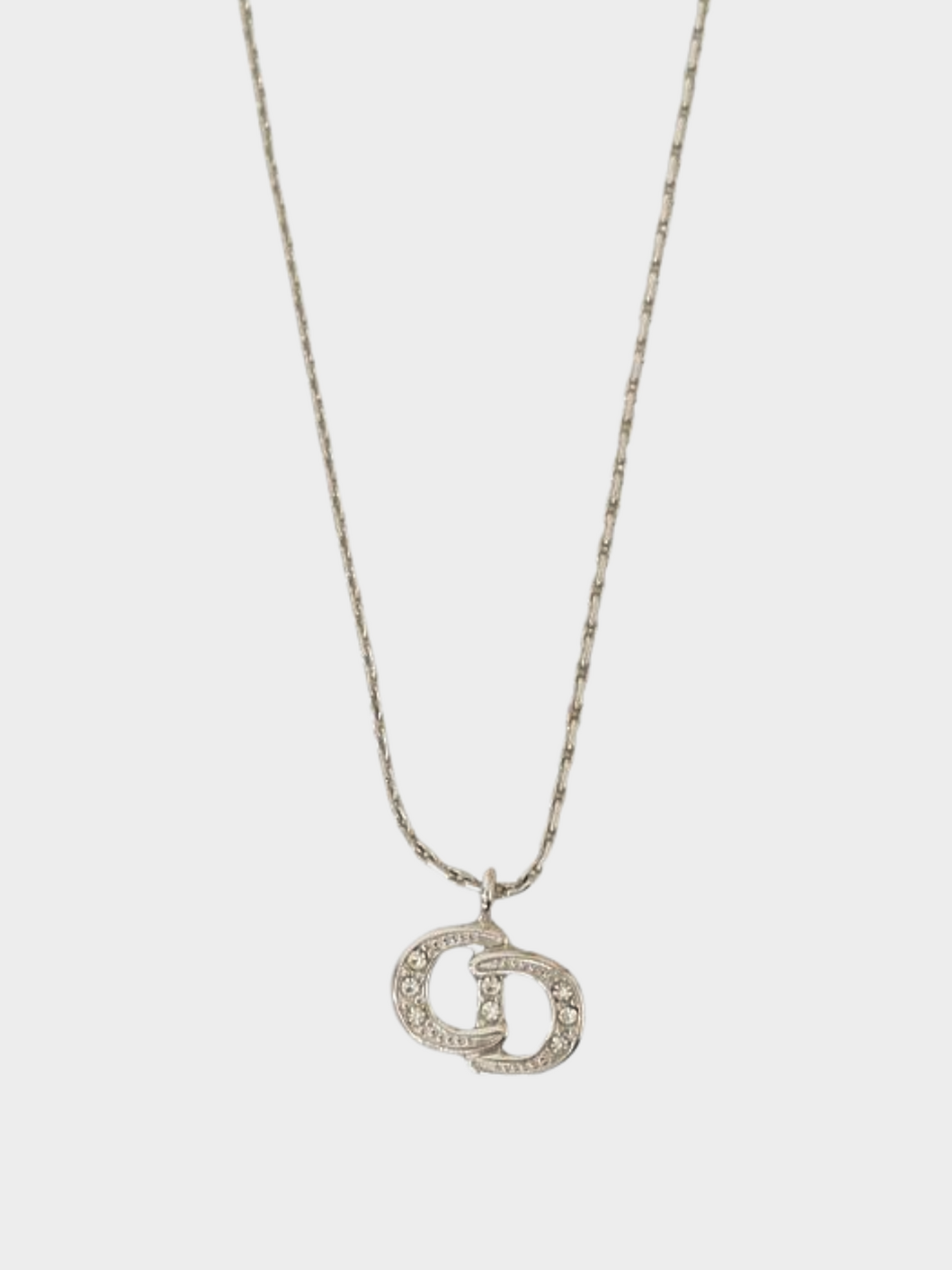 Christian Dior 2000s Silver Logo Rhinestoned Necklace