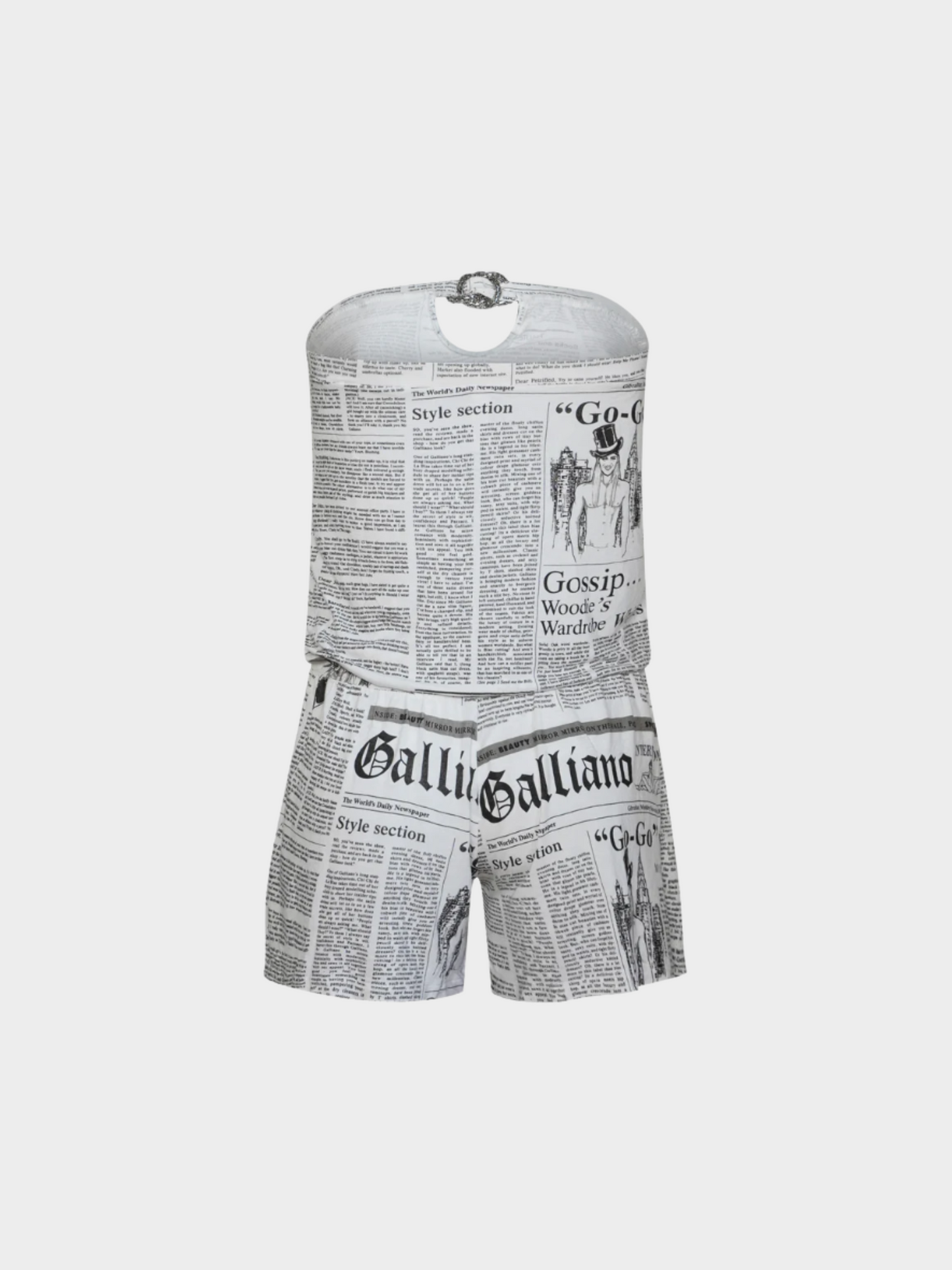Christian Dior by John Galliano 2000s Newspaper Print Bustier Romper