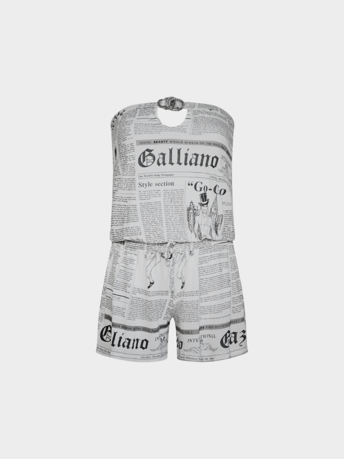 Christian Dior by John Galliano 2000s Newspaper Print Bustier Romper