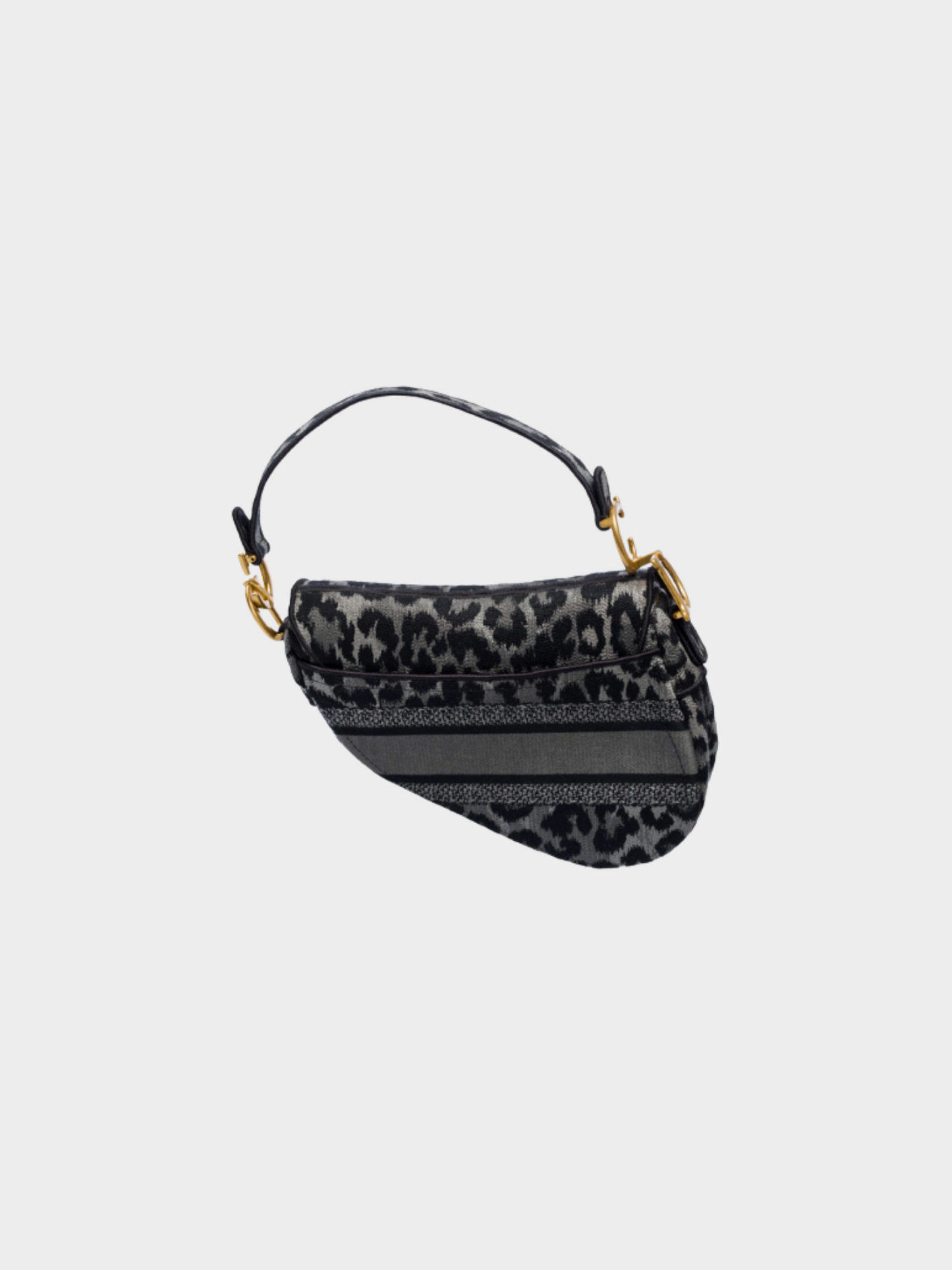 Christian Dior 2021 Grey Leopard Print and Black Trim Jacquard Saddle Bag