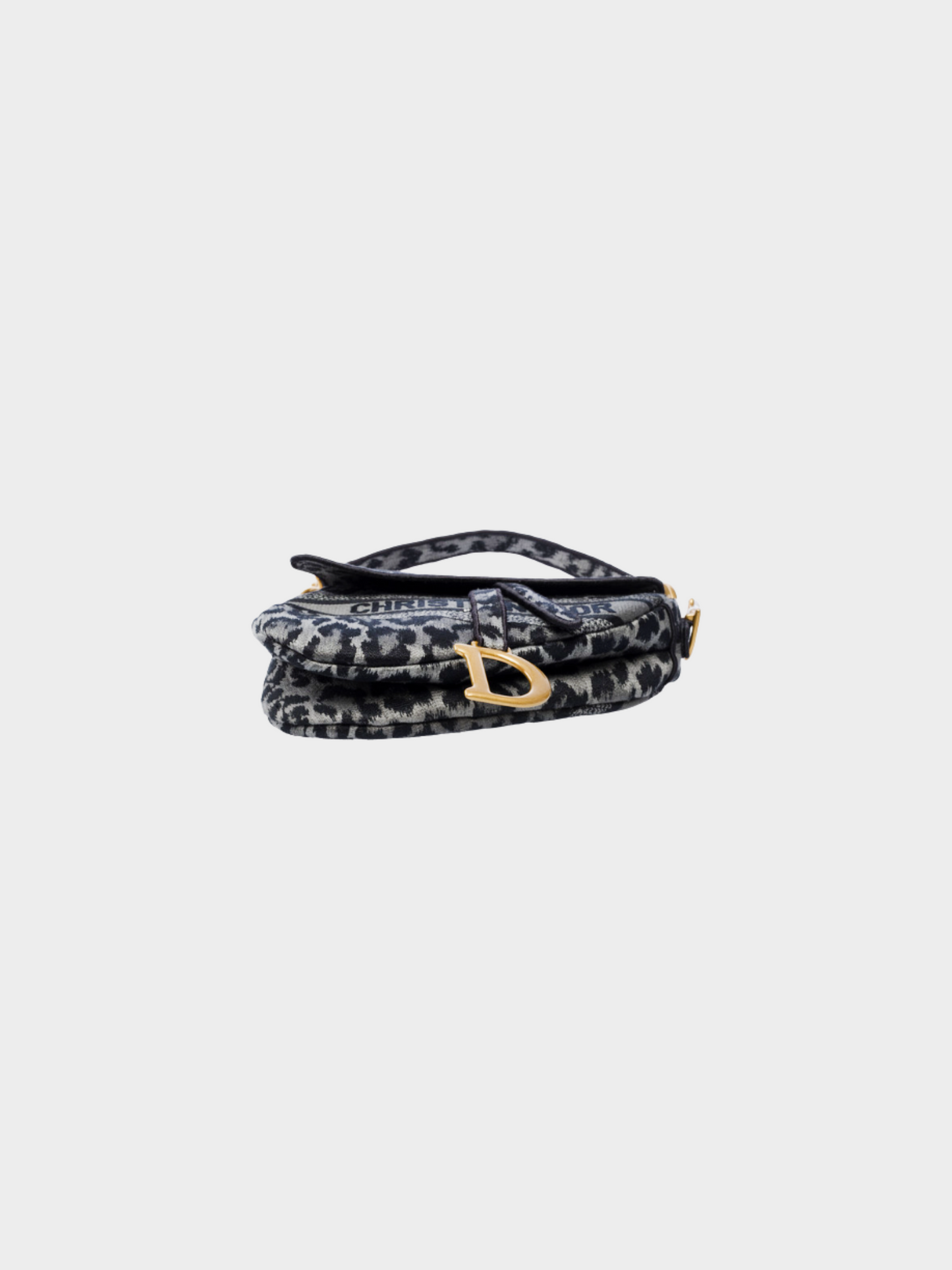 Christian Dior 2021 Grey Leopard Print and Black Trim Jacquard Saddle Bag