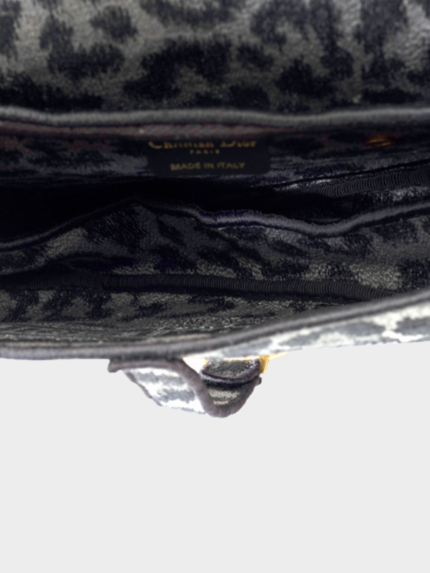 Christian Dior 2021 Grey Leopard Print and Black Trim Jacquard Saddle Bag