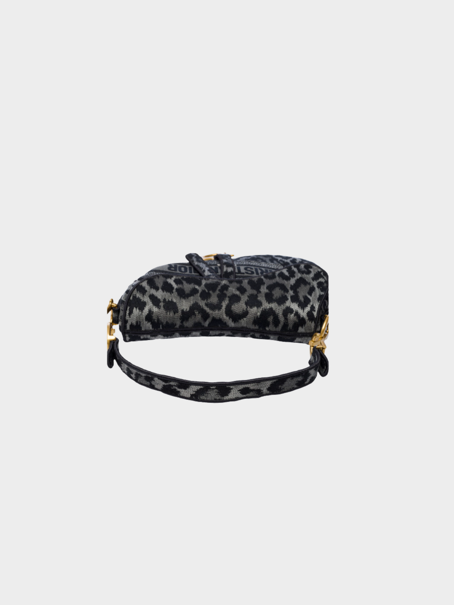 Christian Dior 2021 Grey Leopard Print and Black Trim Jacquard Saddle Bag