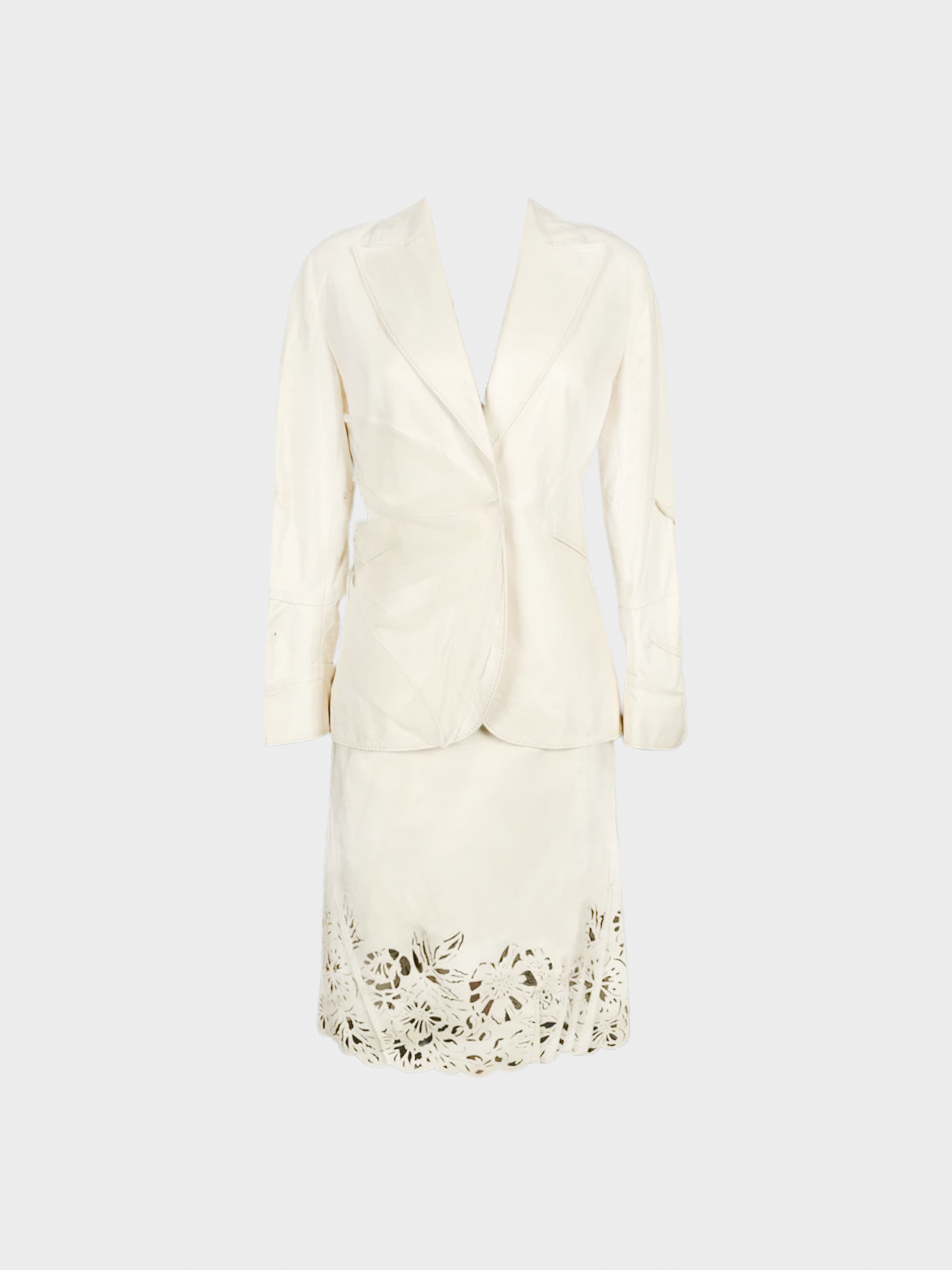 Christian Dior FW 2006 Off-White Leather Jacket and Skirt Set