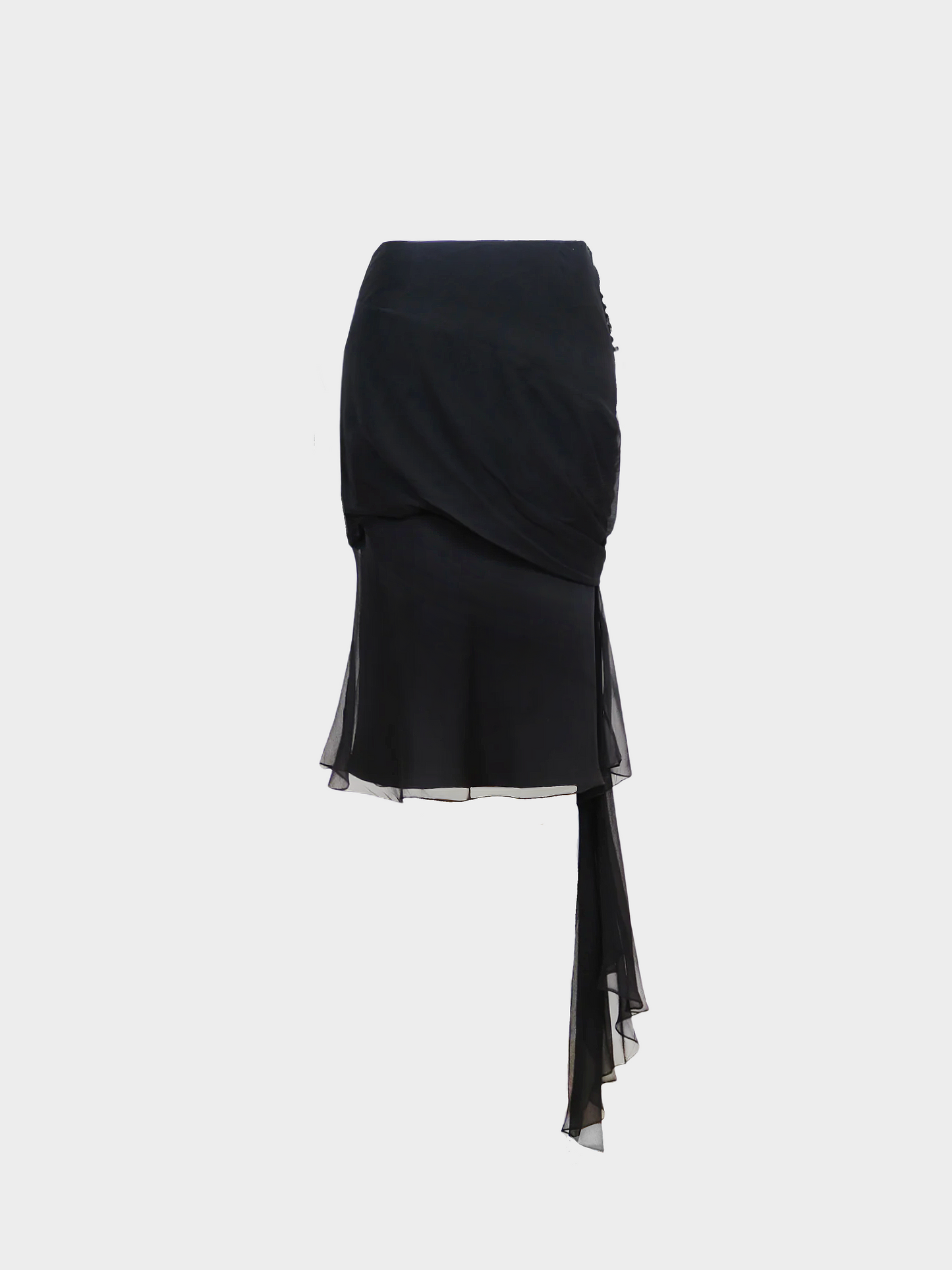 Christian Dior SS 2005 Black Silk Asymmetrical Midi Skirt