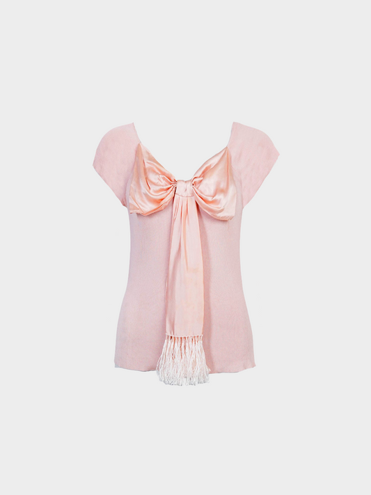 Christian Dior 2000s Pink Cashmere Oversized Bow Top