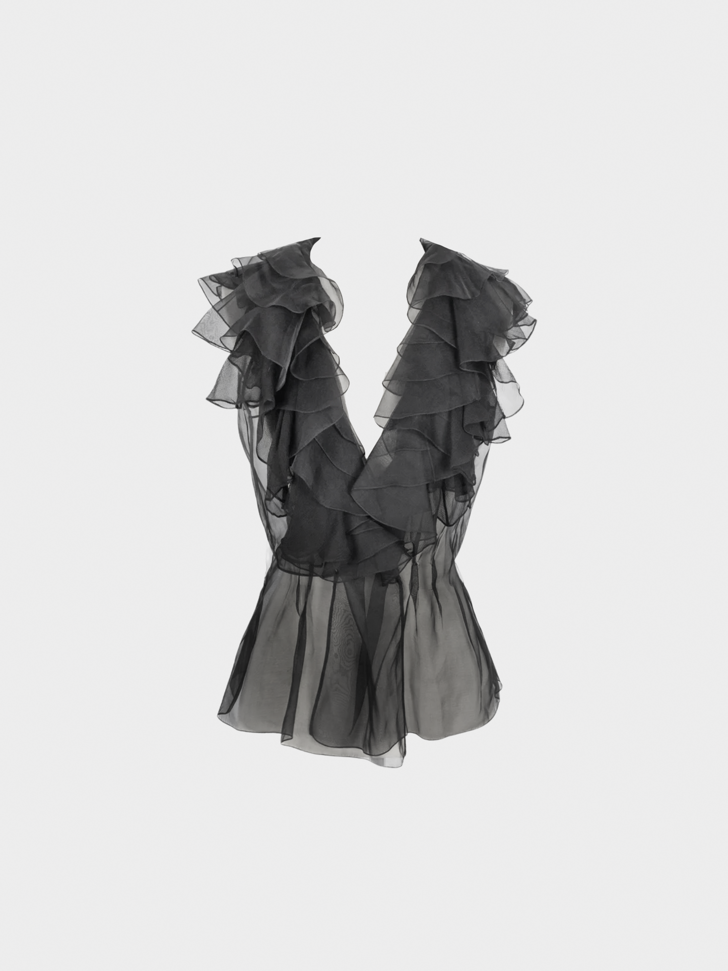 Christian Dior 2000s Black Silk Chiffon Ruffle Top