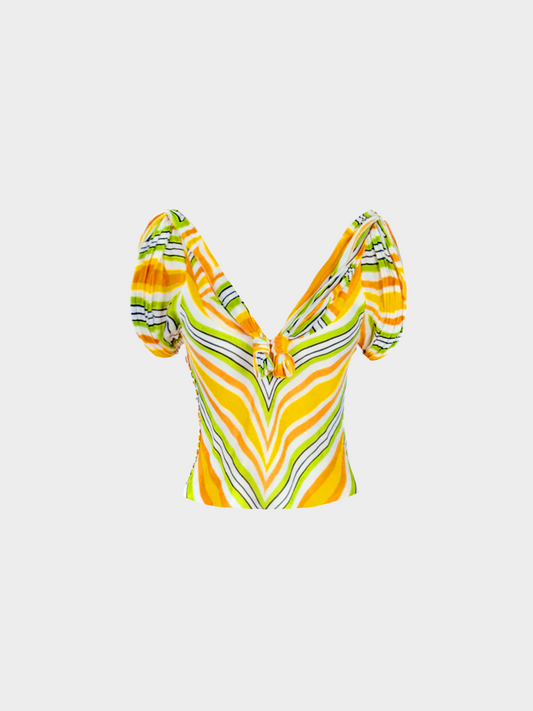 Christian Dior SS 2003 Yellow and Green Silk Muslin Top
