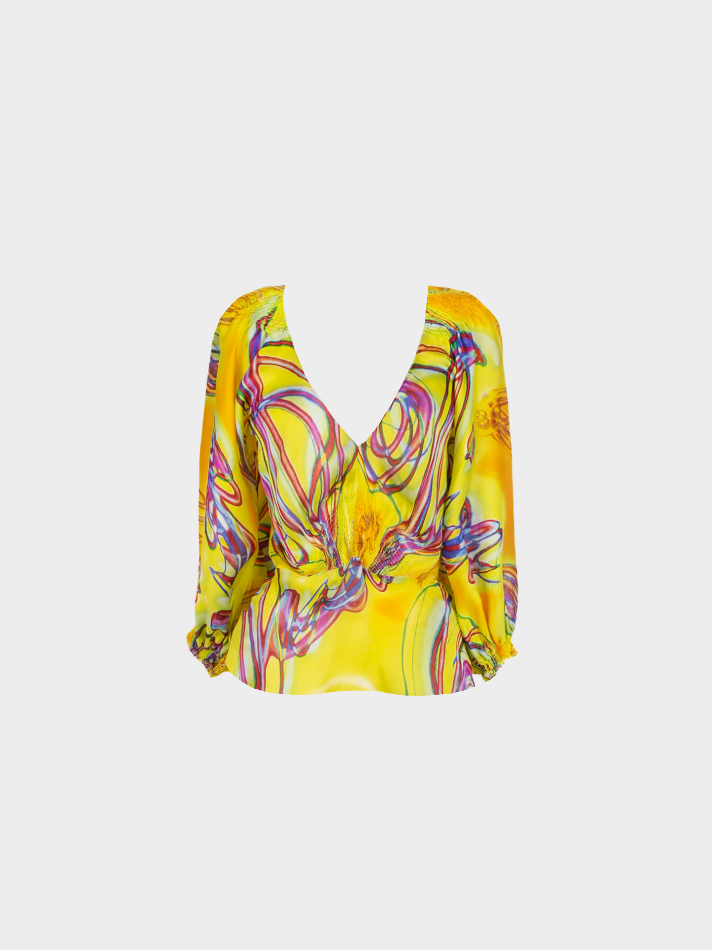 Christian Dior 2000s Yellow Silk Graphic Printed top