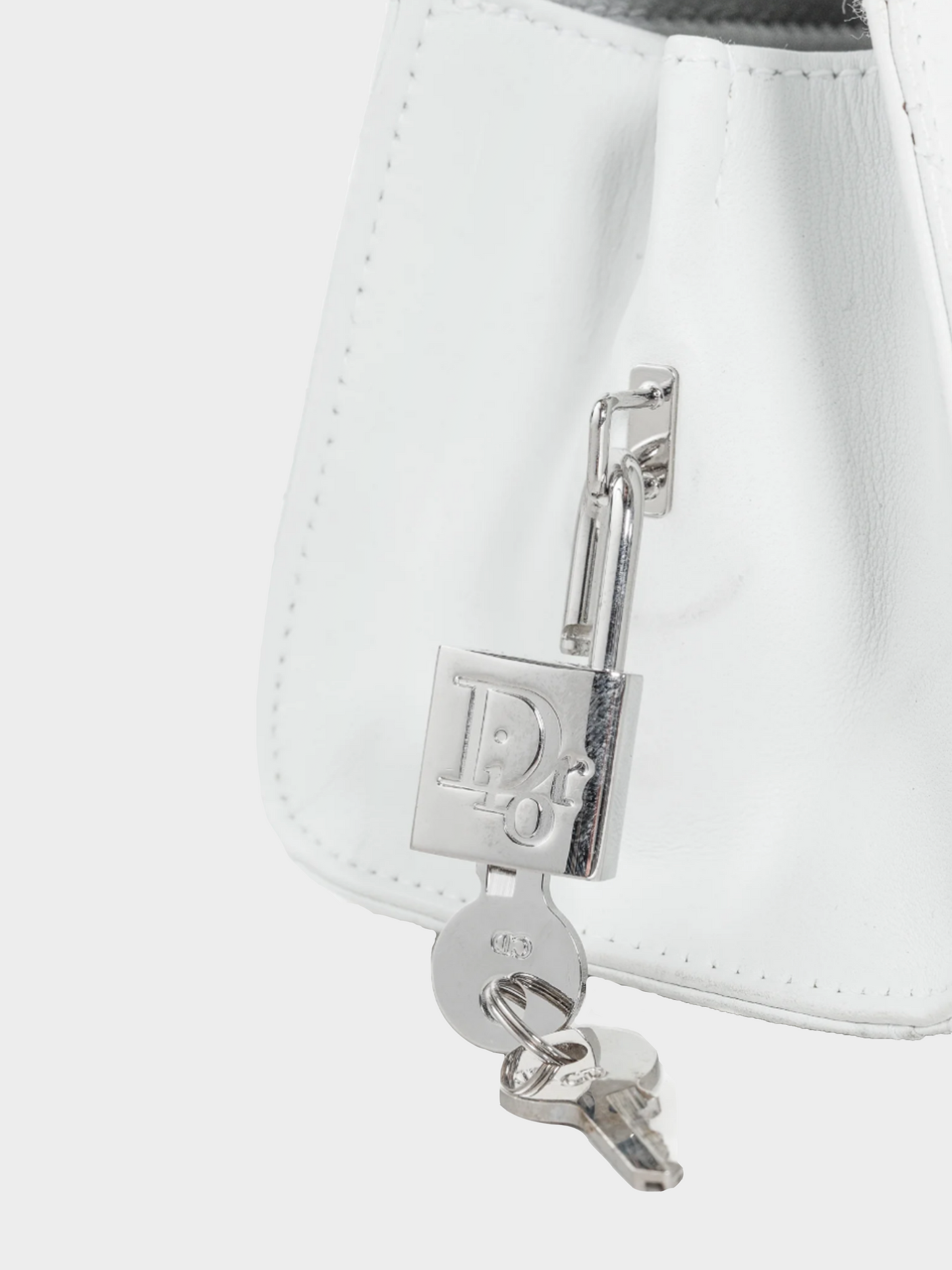Christian Dior by John Galliano 2004 Lady Dior East-West White Leather Double Handle Bag