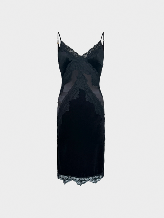 Dolce and Gabbana FW 2004 Black Velvet and Lace Dress