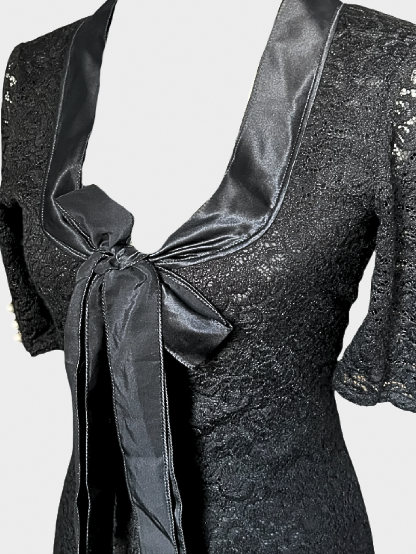 Dolce and Gabbana 2000s Black Lace Midi Pearl Dress