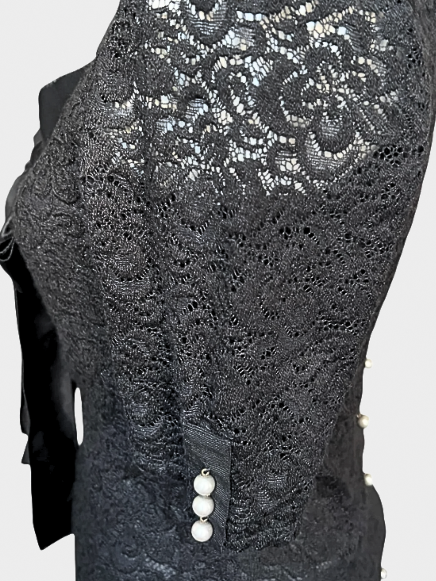 Dolce and Gabbana 2000s Black Lace Midi Pearl Dress