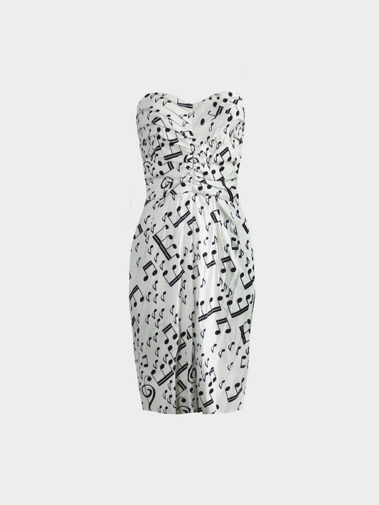 Dolce and Gabbana FW 2011 White and Black "Music Notes" Printed Midi Dress