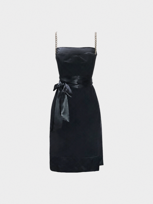 Dolce and Gabbana 2000s Black Ribbon Tie Chain Mini Dress