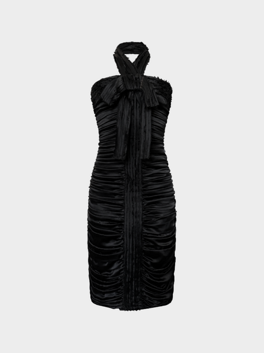 Dolce Gabbana 2000s Black Sheath Ruched Midi Dress