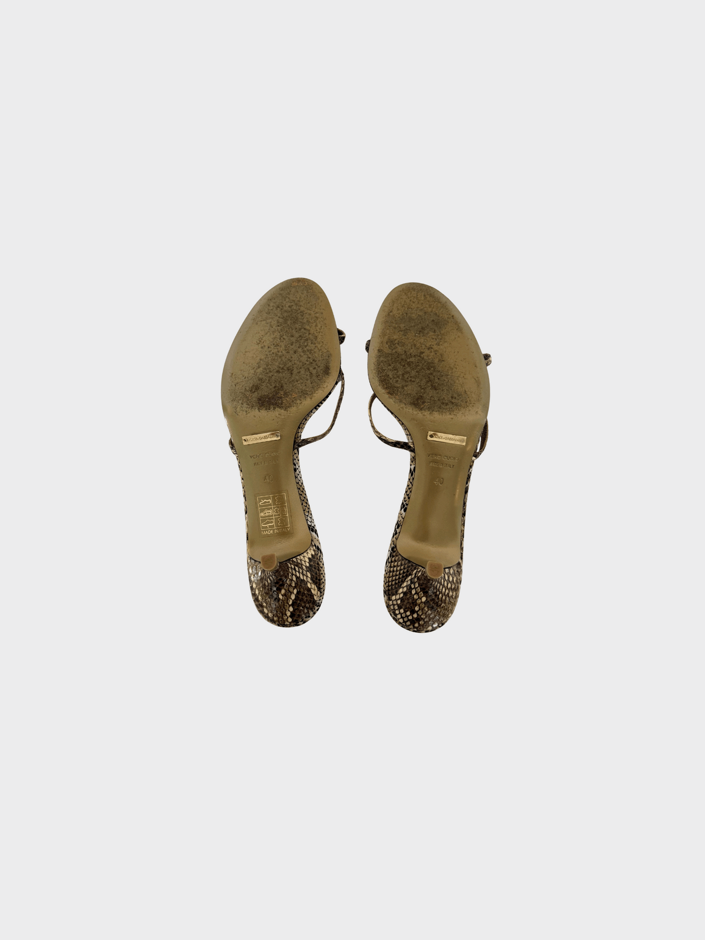 Dolce and Gabbana 2000s Heart-Accented Snakeskin Print Sandals
