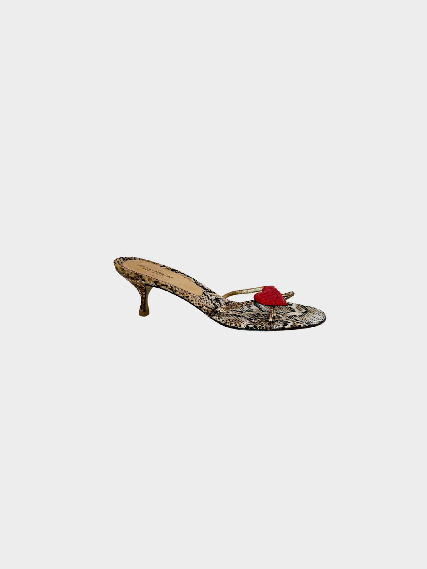 Dolce and Gabbana 2000s Heart-Accented Snakeskin Print Sandals