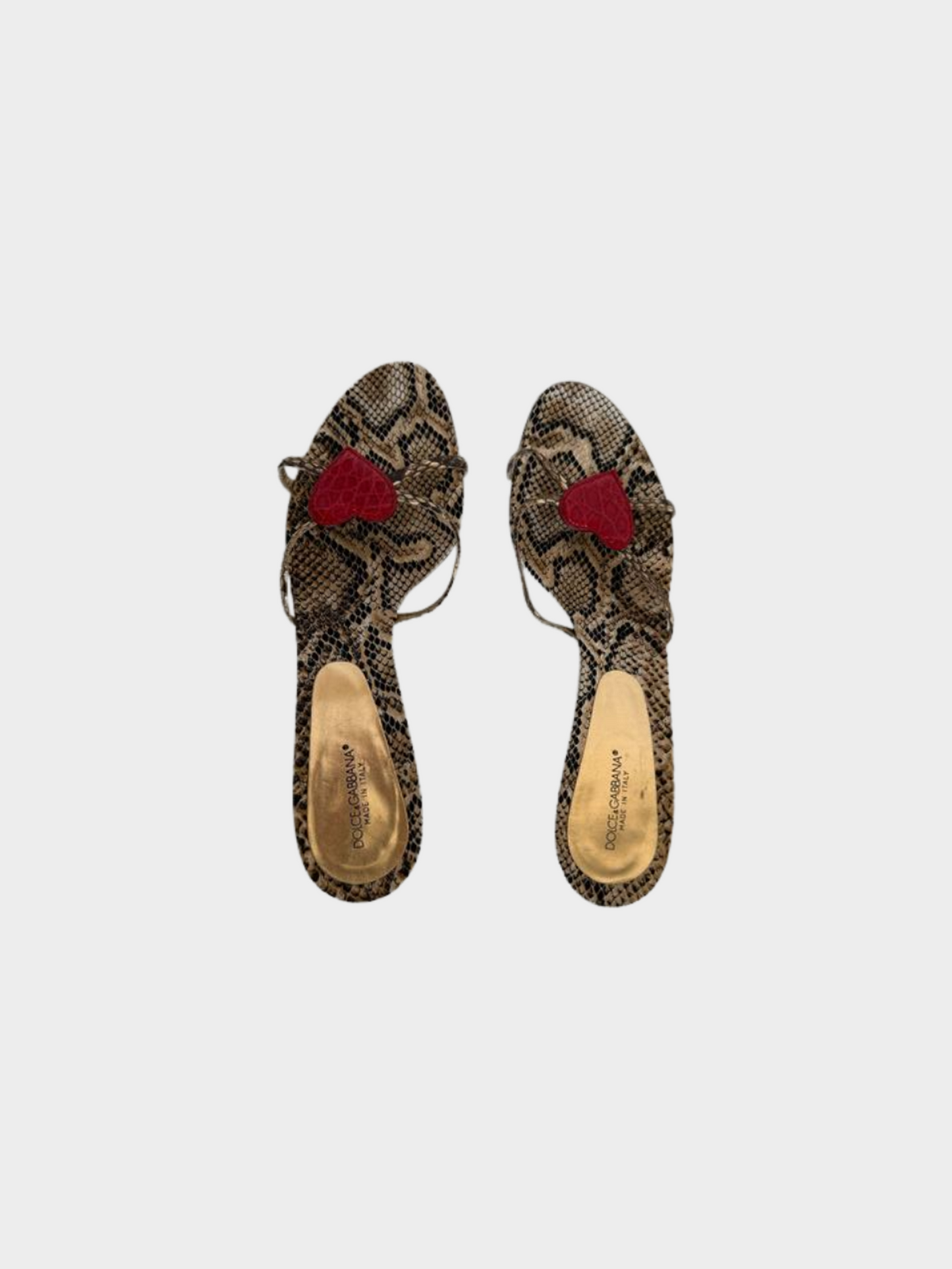 Dolce and Gabbana 2000s Heart-Accented Snakeskin Print Sandals