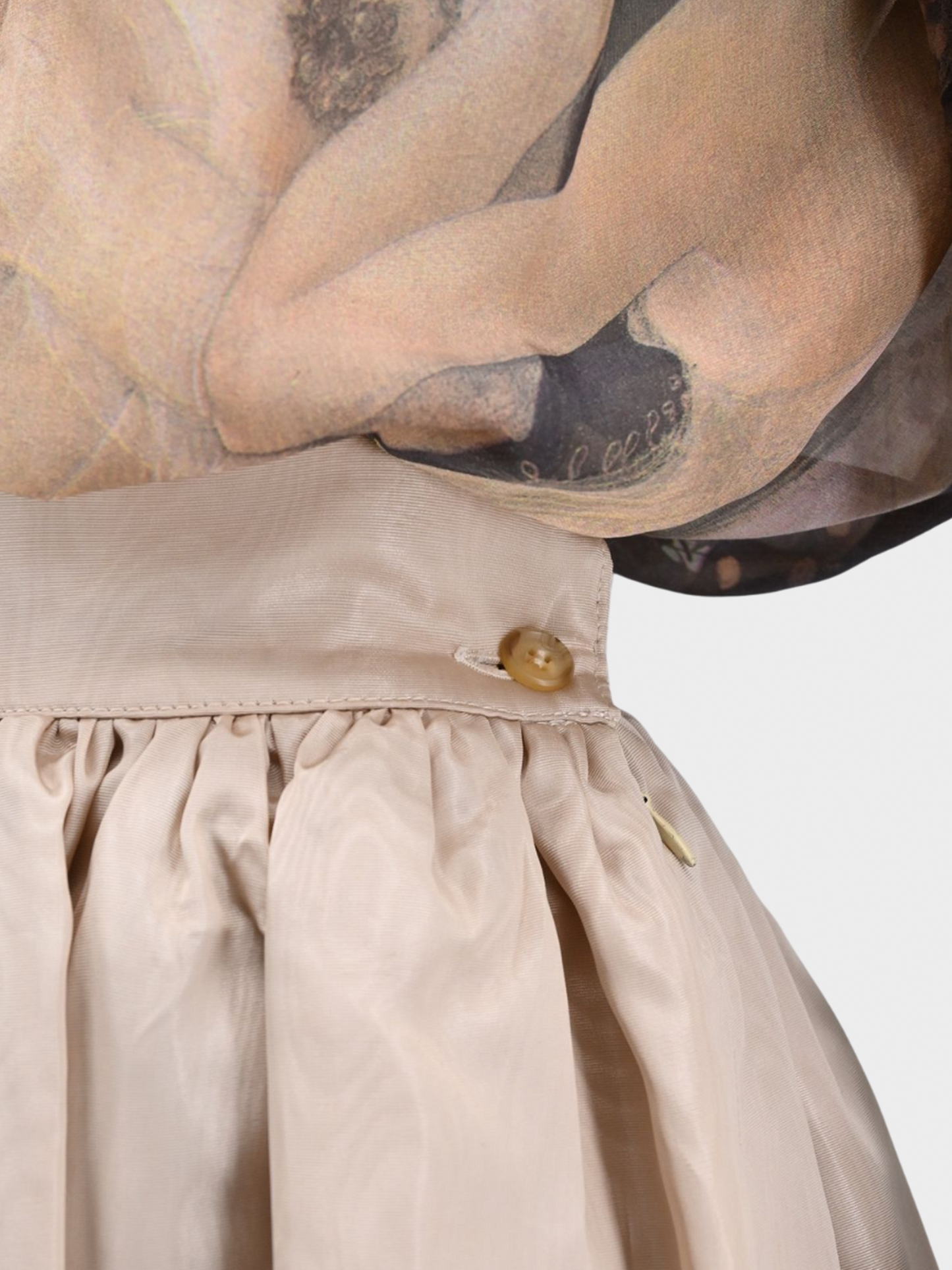 Dolce and Gabbana SS 1993 Printed Crepe Chiffon Button Down and Beige Skirt Set