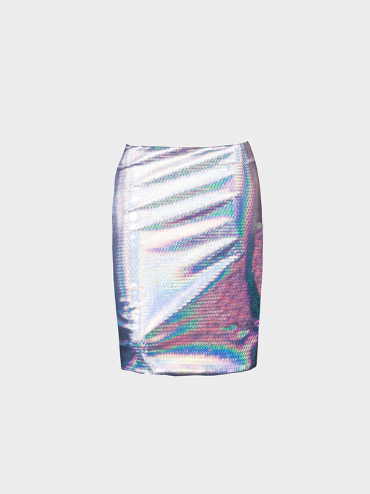 Dolce and Gabbana SS 1999 Runway Holographic Silver Midi Skirt