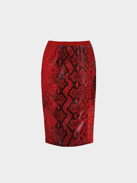 Dolce and Gabbana SS 2005 Red Python Leather with Lace Midi Skirt