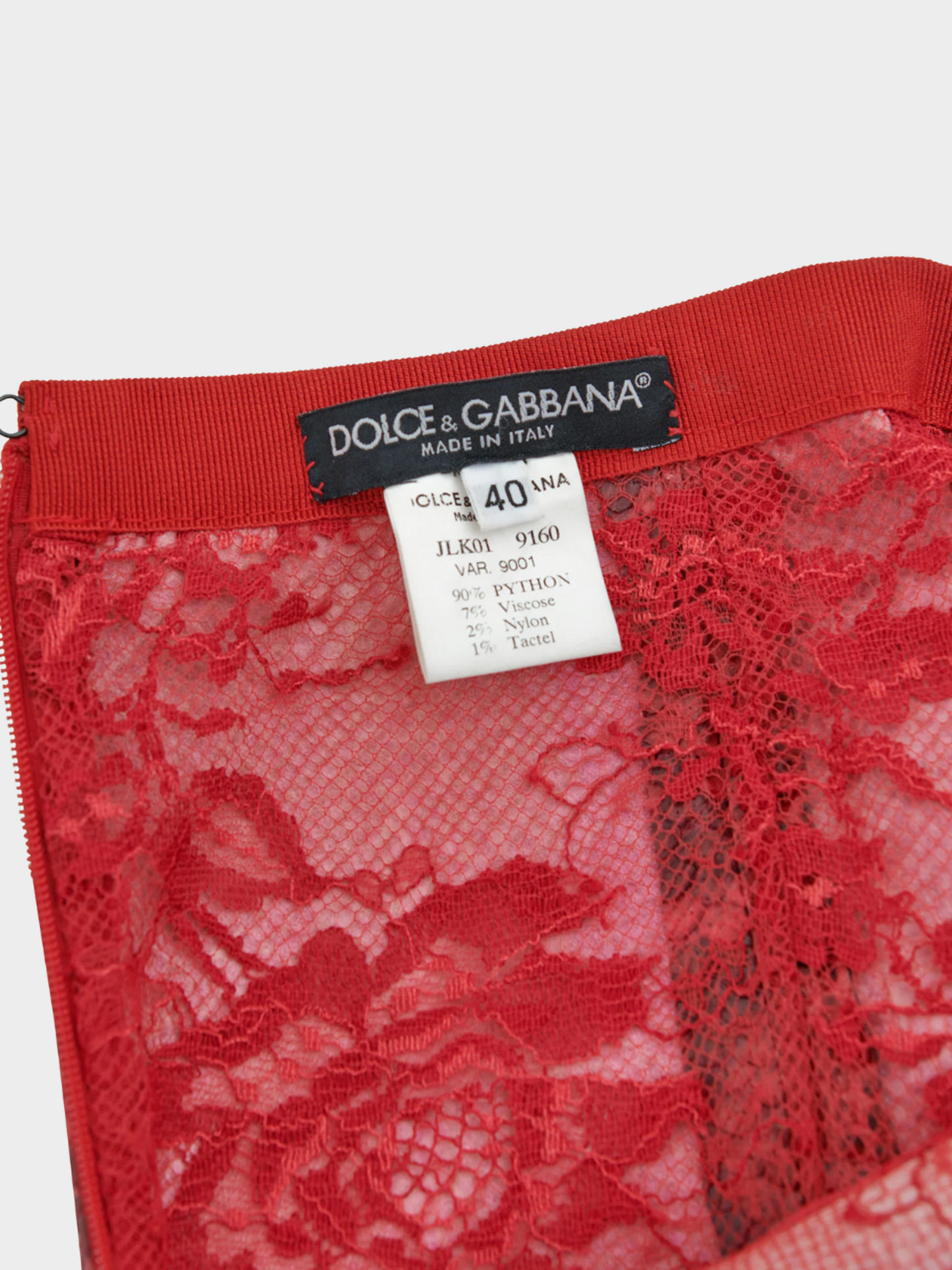 Dolce and Gabbana SS 2005 Red Python Leather with Lace Midi Skirt
