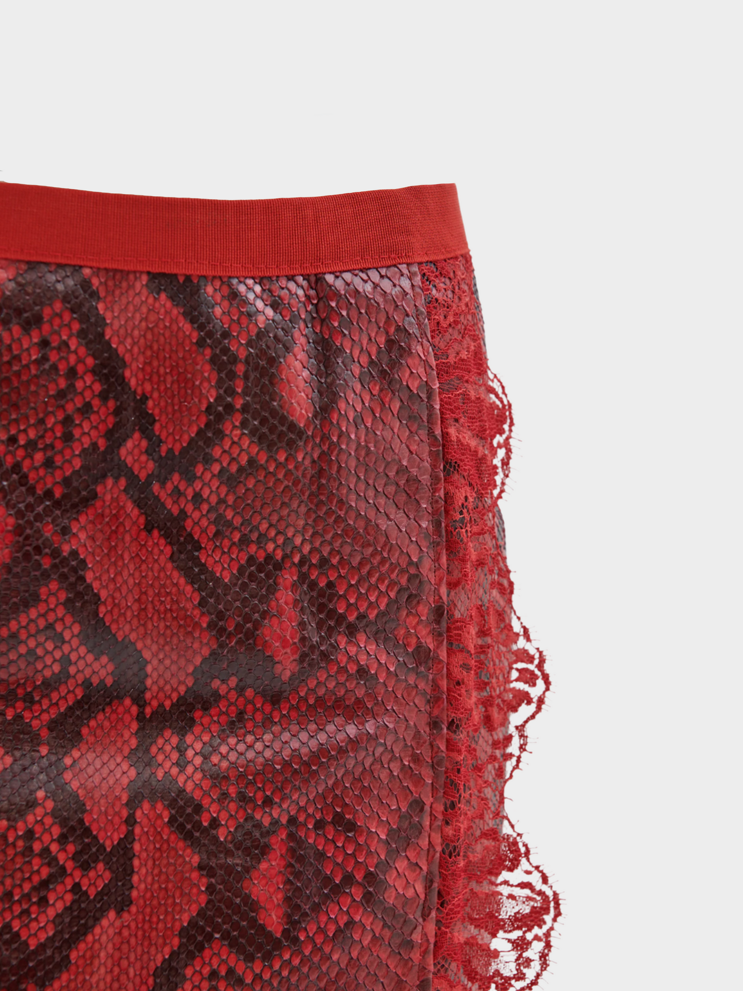 Dolce and Gabbana SS 2005 Red Python Leather with Lace Midi Skirt