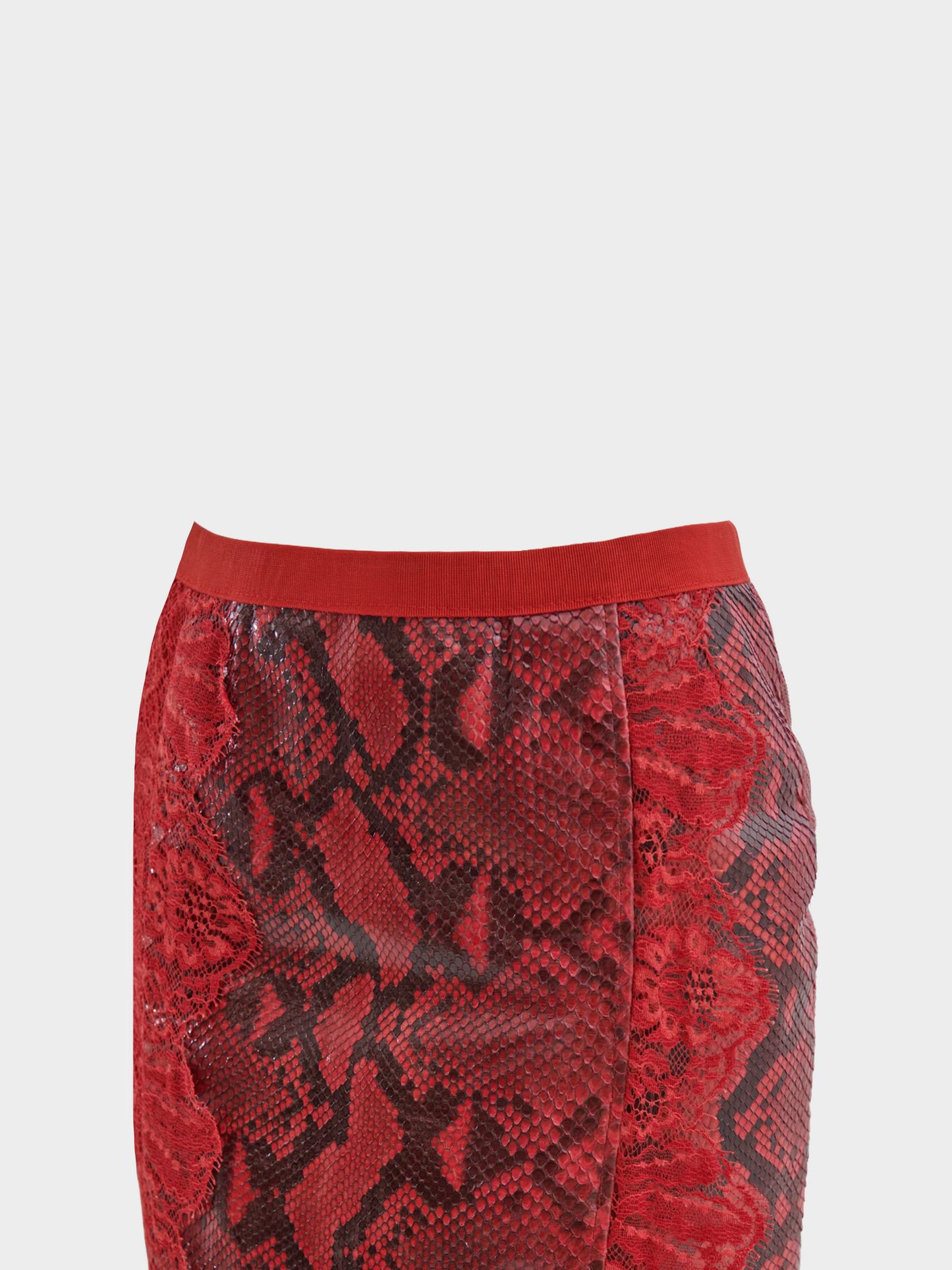 Dolce and Gabbana SS 2005 Red Python Leather with Lace Midi Skirt