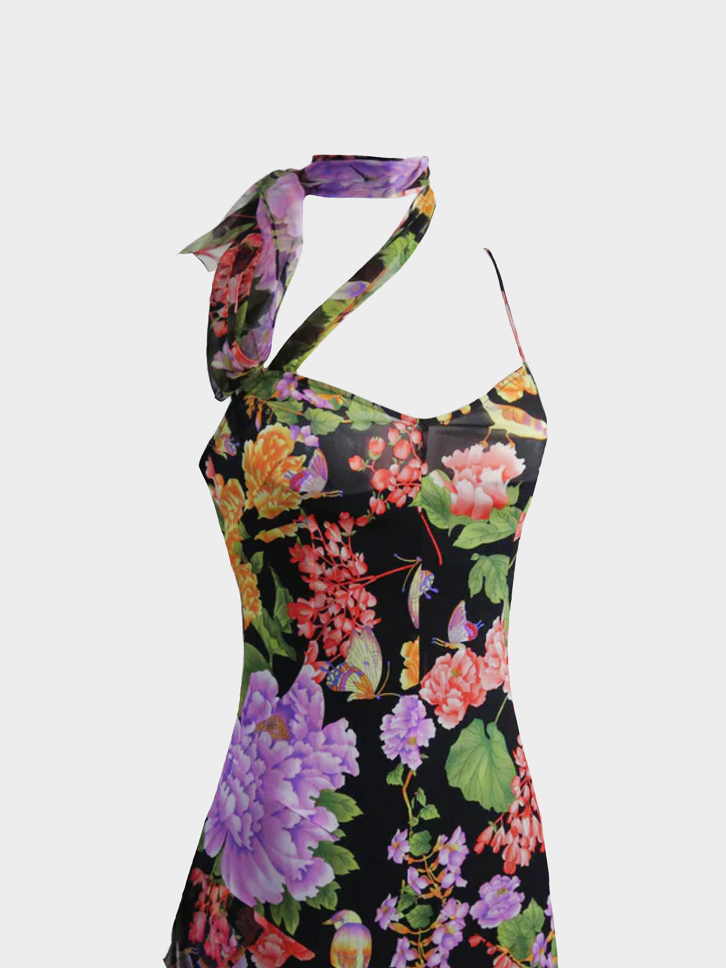 Dolce and Gabbana FW 2000 Multicolour Floral Chiffon Silk Ruffles Maxi Dress