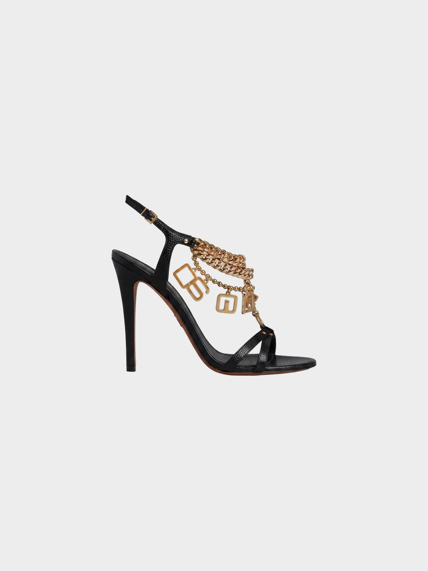 Dsquared2 2000s Black Leather Chain Link Charm Heels