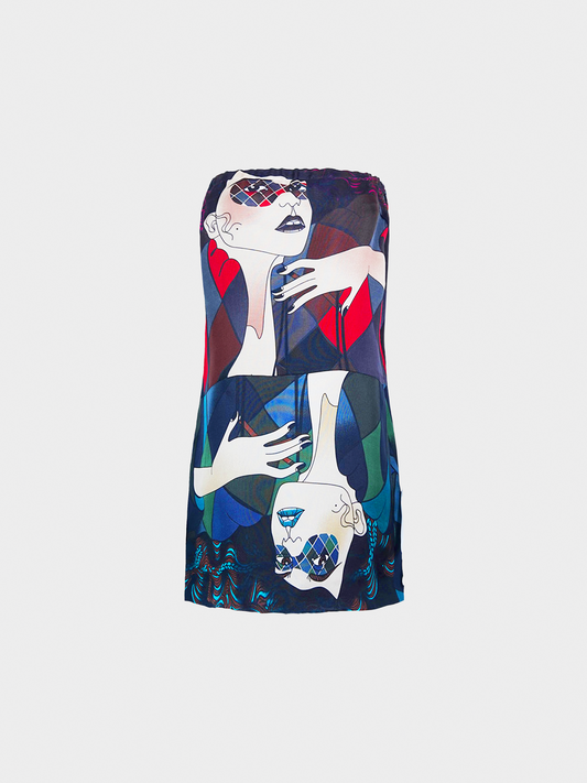 Miu Miu SS 2008 Runway Graphic Printed Silk Mini Dress