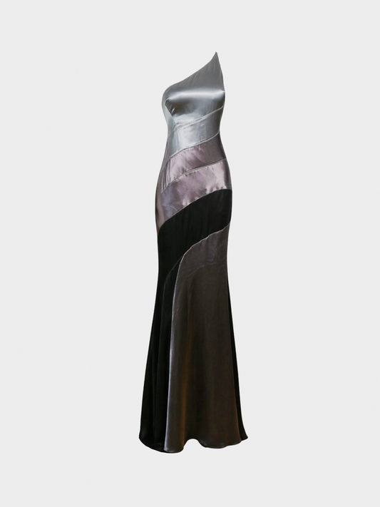 Roberto Cavalli 2000s Grey Silk Maxi Dress