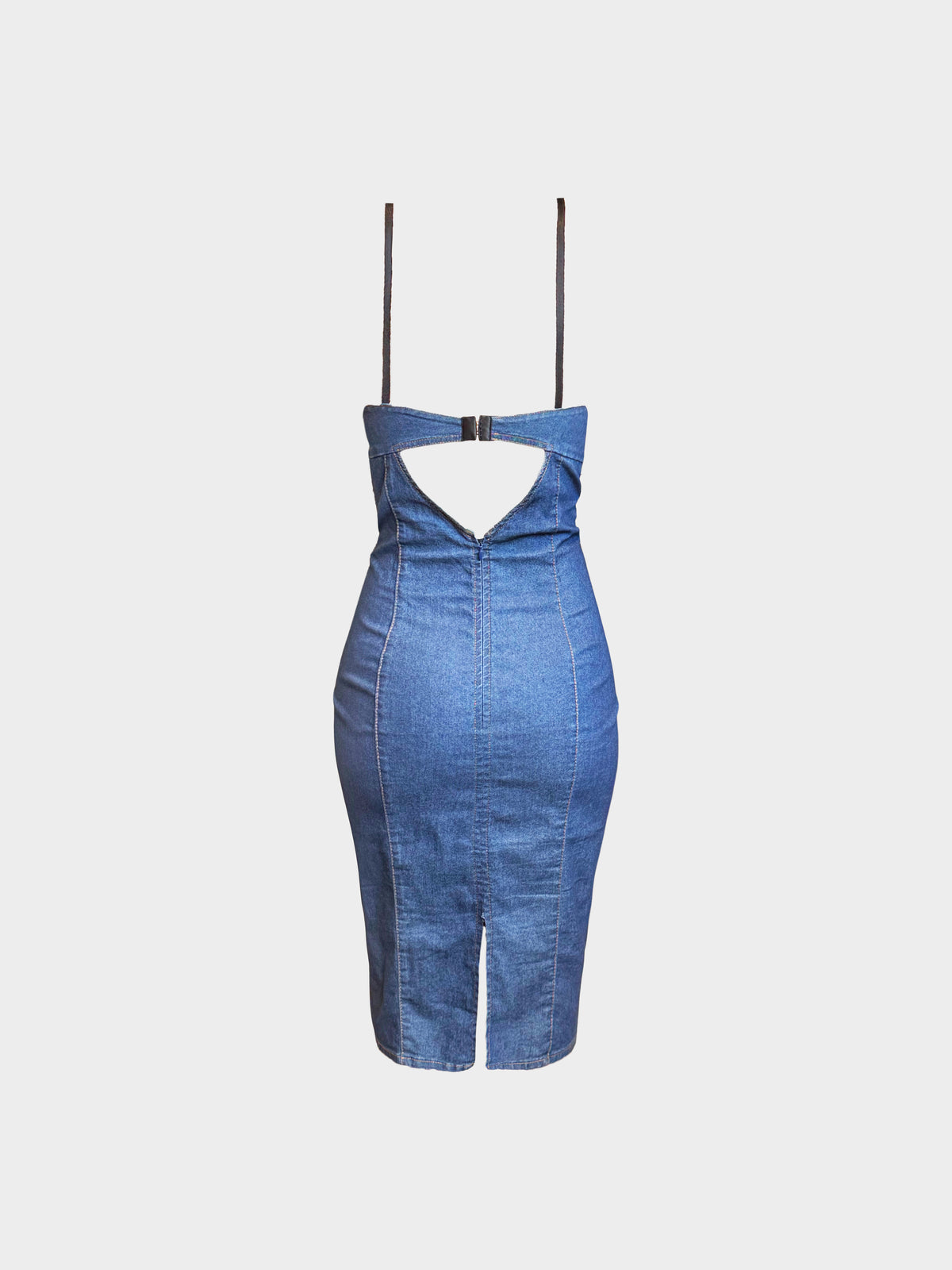Dolce and Gabbana 2000s Denim and White Lace Trim Bustier Corset Midi Dress