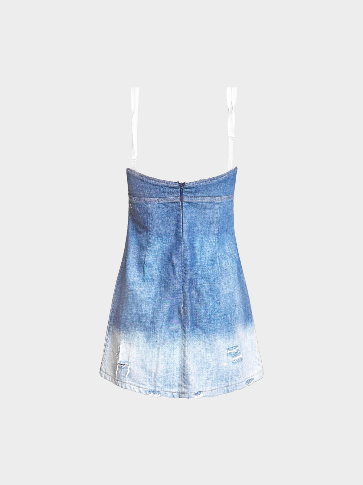 Dolce and Gabbana 2000s Denim and White Lace Trim Bustier Dress