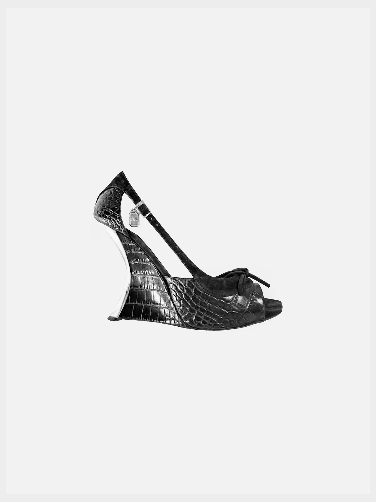 Christian Dior 2000s Black Crocodile and Suede Wedge Heels