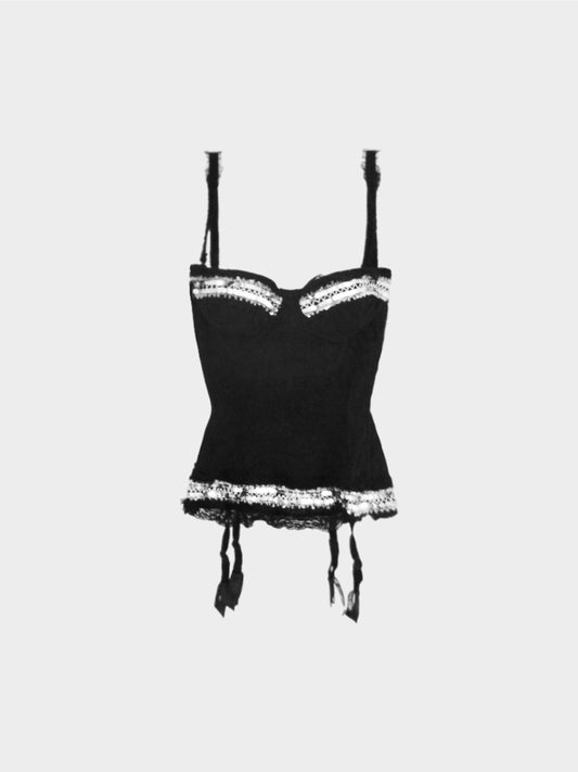 John Galliano 2000s Black Sequined Baby Doll Corset
