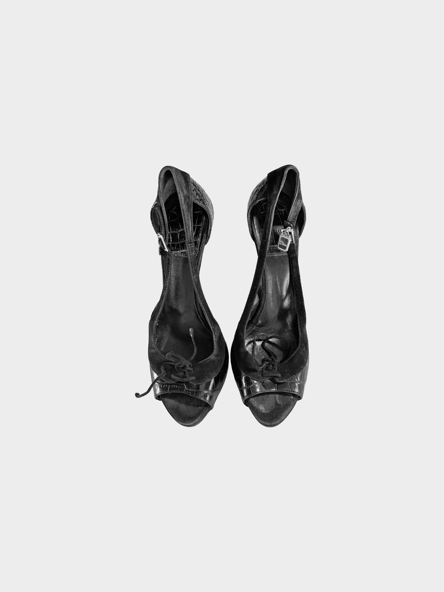 Christian Dior 2000s Black Crocodile and Suede Wedge Heels